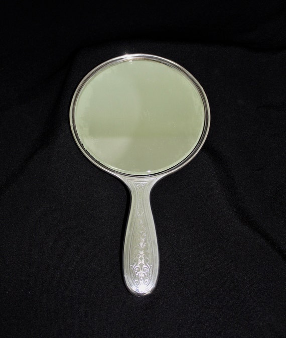 Tiffany Co Antique Sterling Silver Hand Held Mirror W Scrollwork And Monogram
