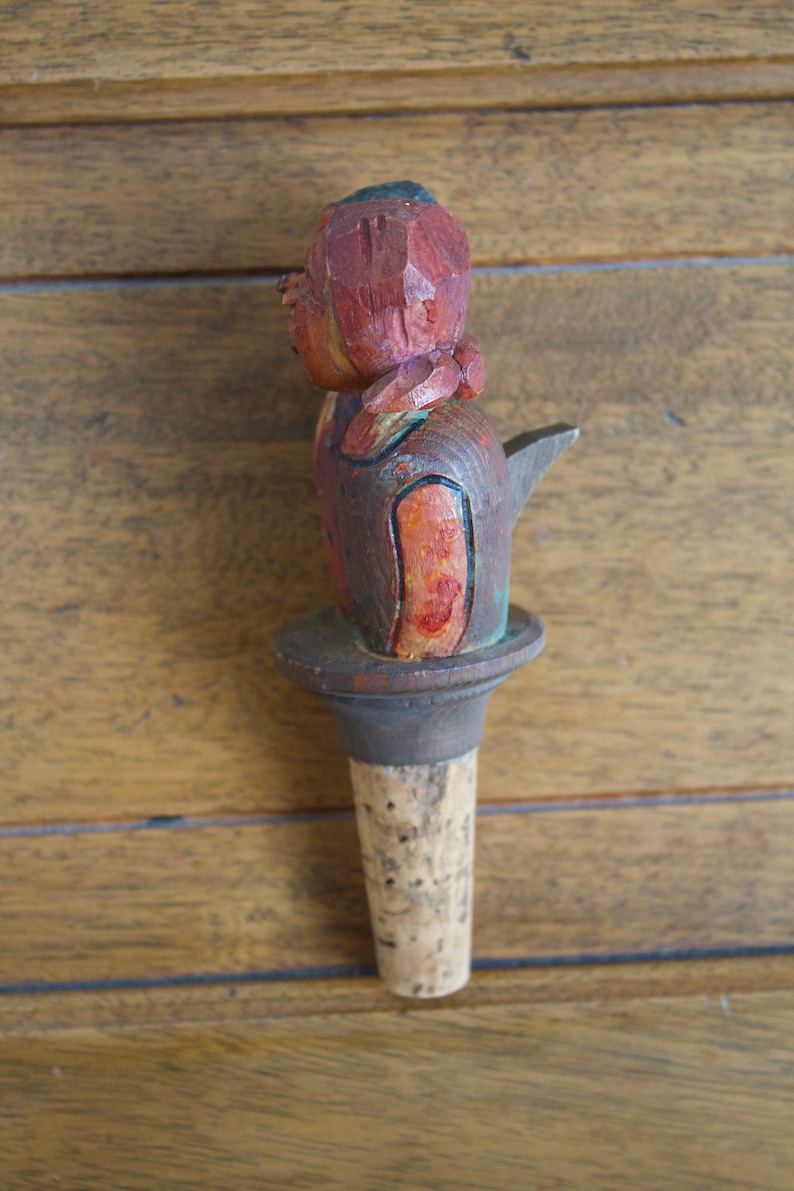 Kissing Couple Hand Carved and Painted Wooden Mechanical Cork Bottle Stopper