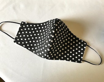 Black and White Polka Dot Fitted Face Mask