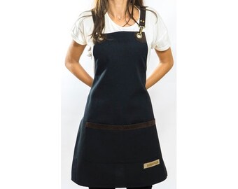 Delantal de diseño clásico en marrón y negro para baristas, peluqueros, barberos, tatuadores, maquilladores, chefs, camareros, mixólogos y bartenders