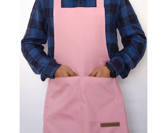 Delantales rosas básicos, 2 bolsillos para chefs, amantes de la parrilla, camarero, baristas, peluquería, barberos, tatuadores, servidores, diseñadores, floristería, cocina, barbacoa