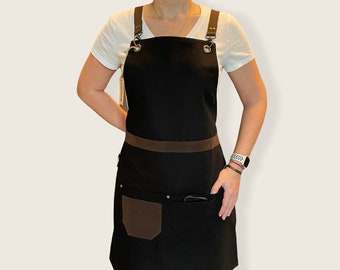 Delantal de Bolsillo Marrón Negro Baristas-Peluquero-Barberos-Tatuadores-Maquilladores- Chefs-Servidor-Mixólogo-Bartender