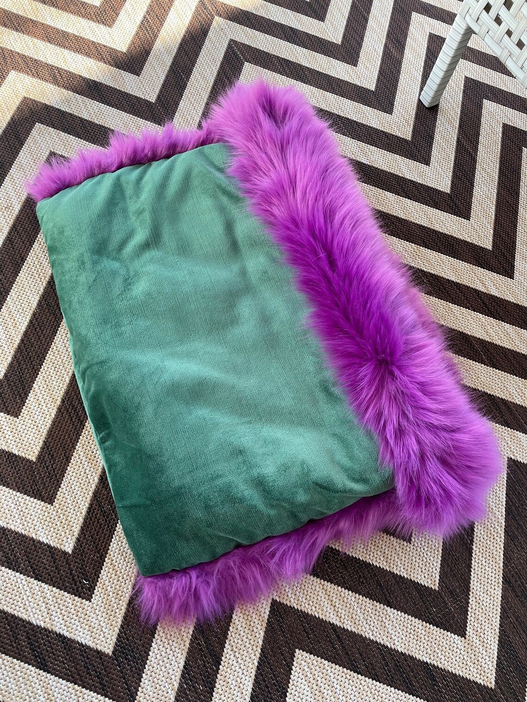Cherry Green and Purple Snuggle Bed for Pets / Cuddle Bed / Faux Fur