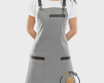 Delantal de diseño con bolsillos y correas – Delantal de trabajo impermeable