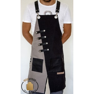 Work Bib Apron for Women and Men Adjustable Straps with Pocket -  Vegan Leather Unisex Apron for Gift
