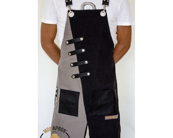 Delantal de trabajo impermeable de piel vegana con tirantes ajustables