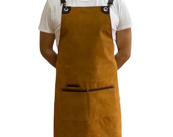 Delantal suave de nobuk con correas y bolsillos Baristas- Peluqueros- Barberos- Tatuadores- Maquilladores- Chefs - Camareros - Mixólogos - Bartenders