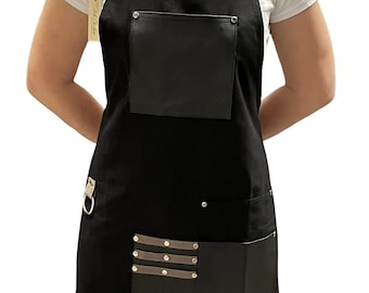 Delantal de diseño de servicio negro para baristas, peluqueros, barberos, tatuadores, maquilladores, chefs, camareros, mixólogos y bartenders