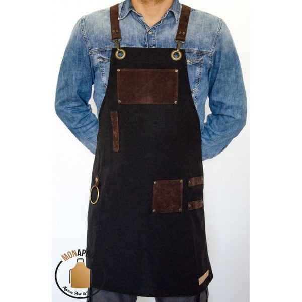 Black  Duty Design Apron w/ straps and pockets Baristas-Hairdresser-Barbers-Tattooers-Make Up Artist- Chefs-Server-Mixologist-Bartender