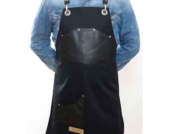 Delantal con diseño de bolsillo extra y tirantes para baristas, peluqueros, barberos, tatuadores, maquilladores, chefs, floristas y cantineros, mujeres y hombres.