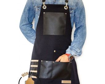 Delantal negro con bolsillos adicionales y tirantes para baristas, peluqueros, barberos, tatuadores, maquilladores, chefs, floristas y cantineros.