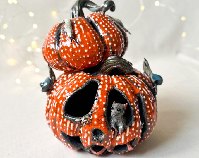 Jack-o’-lantern, Spooky Season Decor, Halloween Pumpkin, Ceramic Tea Light Holder, Ceramic Lantern, Pumpkin lantern, Ceramic pumpkin