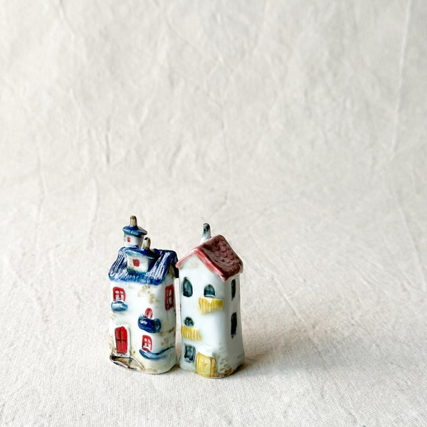 Little houses, set of two ceramic houses, tiny house, planter decor, home accent,  miniature houses, garden decor, ceramic cottage