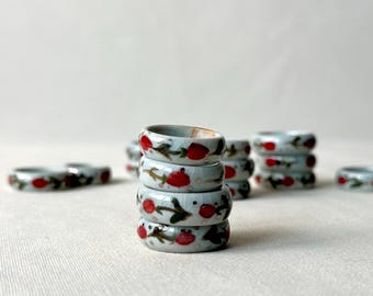 Red rose ring, porcelain Ring, Ceramic Jewelry, Handmade ceramic Ring, Minimalist Ring, Handmade Jewelry, gold luster ring