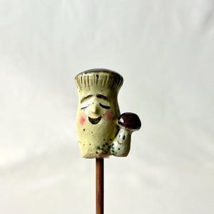 King oyster mushroom, Mushroom person plant stake, plant buddy, Ceramic mushroom, garden art, planter decor, mushroom plantstake