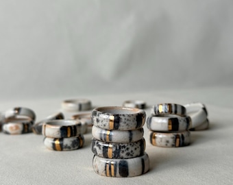 Porcelain ring, Shino stripe ring, Ceramic ring with gold luster, Ceramic Jewelry, Handmade Ceramic Ring, Minimalist Ring, ceramic Jewelry
