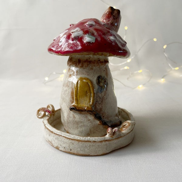 Fairy house incense burner, mushroom house, cone incense burner, incense burner, incense holder, little house, fly agaric, mushroom art