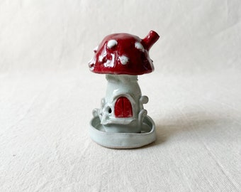 Fairy house incense burner, mushroom house, cone incense burner, incense burner, incense holder, fairy house, fly agaric, mushroom art