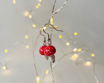 Mushroom earrings, fly agaric, Porcelain earrings, ceramic earrings, handmade earrings, porcelain jewelry, ceramic jewelry