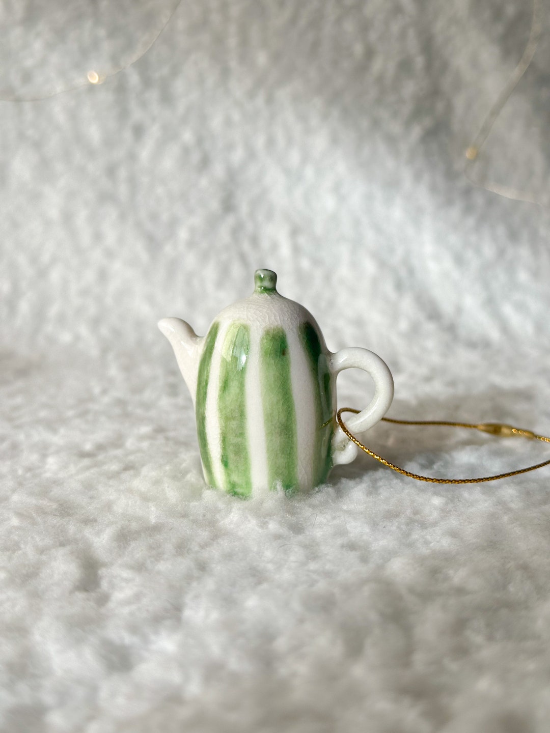 Christmas Ornament , Teapot Ornament, Ceramic Ornament, Porcelain