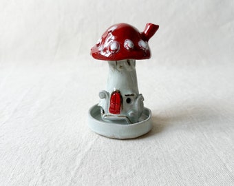 Fairy house incense burner, mushroom house, cone incense burner, incense burner, incense holder, fairy house, fly agaric, mushroom art