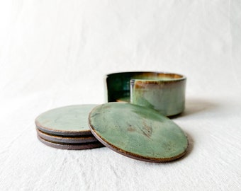 Ceramic coaster,  drink coaster, coaster set, set of 6 coasters, stoneware coaster, cork lined coaster, pottery coaster, round coaster