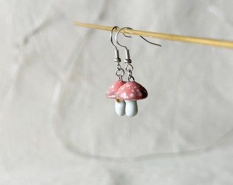 Mushroom earrings, Porcelain earrings, ceramic earrings, gold earrings, handmade earrings, porcelain jewelry, ceramic jewelry