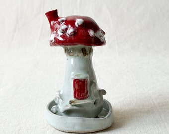 Fairy house incense burner, mushroom house, cone incense burner, incense burner, incense holder, fairy house, fly agaric, mushroom art