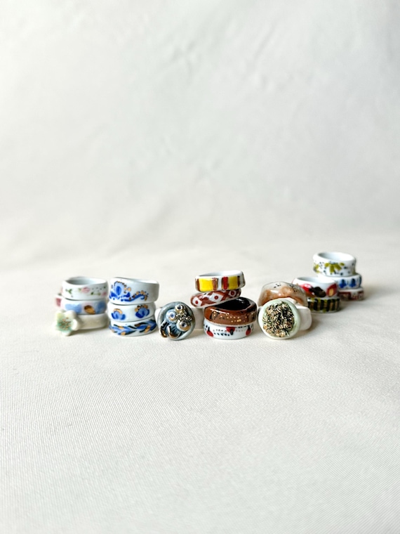 Delicate Ceramic Ring with Gold Luster Finish