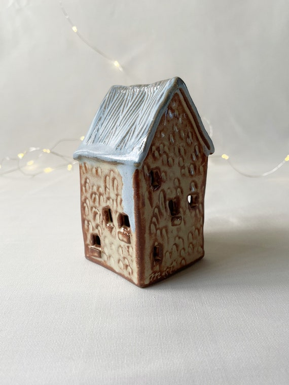 Ceramic Lantern Fireplace Decor Ceramic tealight holder Home Decor Little House Housewarming Gift Tall house Heart house brown house