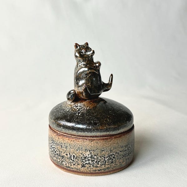 Caja de mapache, caja de pequeño guardián, joyero de cerámica, tarro con figura de animal, joyero, tarro de cerámica, tarro con tapa, organizador de joyas