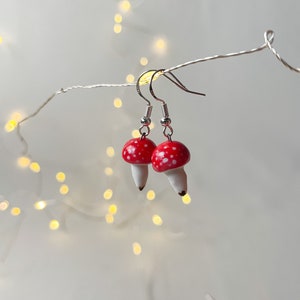 Mushroom earrings, fly agaric, Porcelain earrings, ceramic earrings, handmade earrings, porcelain jewelry, ceramic jewelry image 7