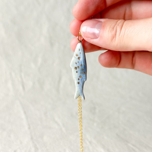 Fish necklace, ceramic fish necklace, porcelain necklace, ceramic necklace, ceramic pendant, porcelain pendant