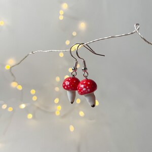 Mushroom earrings, fly agaric, Porcelain earrings, ceramic earrings, handmade earrings, porcelain jewelry, ceramic jewelry image 8