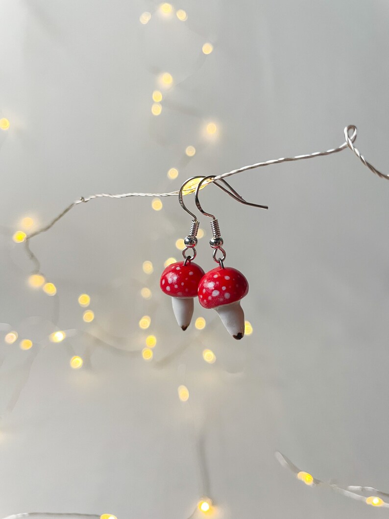 Mushroom earrings, fly agaric, Porcelain earrings, ceramic earrings, handmade earrings, porcelain jewelry, ceramic jewelry image 8