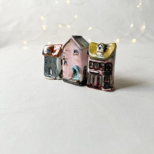 Little houses, set of three ceramic houses, tiny house, planter decor, home accent,  miniature houses, garden decor, ceramic cottage