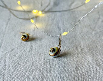 Snail shell earrings, Porcelain earrings, ceramic earrings, gold earrings, 21k gold, snail art, porcelain jewelry, ceramic jewelry