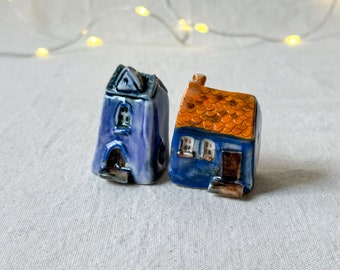 Little houses, set of two ceramic houses, tiny house, planter decor, home accent,  miniature houses, garden decor, ceramic cottage