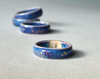 Cosmos Blue ring, Porcelain ring, Ceramic ring, Ceramic Jewelry, Handmade Ceramic Ring, Minimalist Ring, porcelain Jewelry