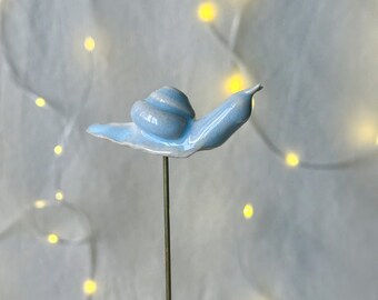 Plant-stake, snail sculpture, ceramic snail, ceramic plant-stake, snail figurine, ceramic art, garden art, planter decor, snail plantstake