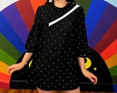 M L - Magical 80s vintage Crescent moon - Mini Dress - Sheer Fabric by Kr of Ny