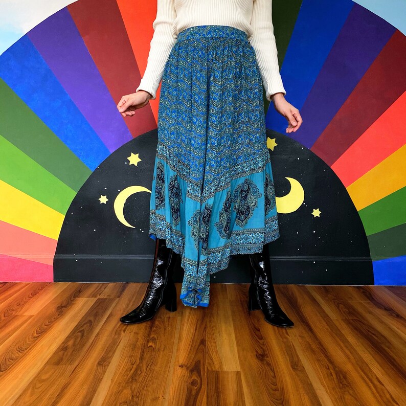 psychedelic print by Angie Bell bottoms 26 Waist Vintage 1990s Elephant Leg pants high waisted
