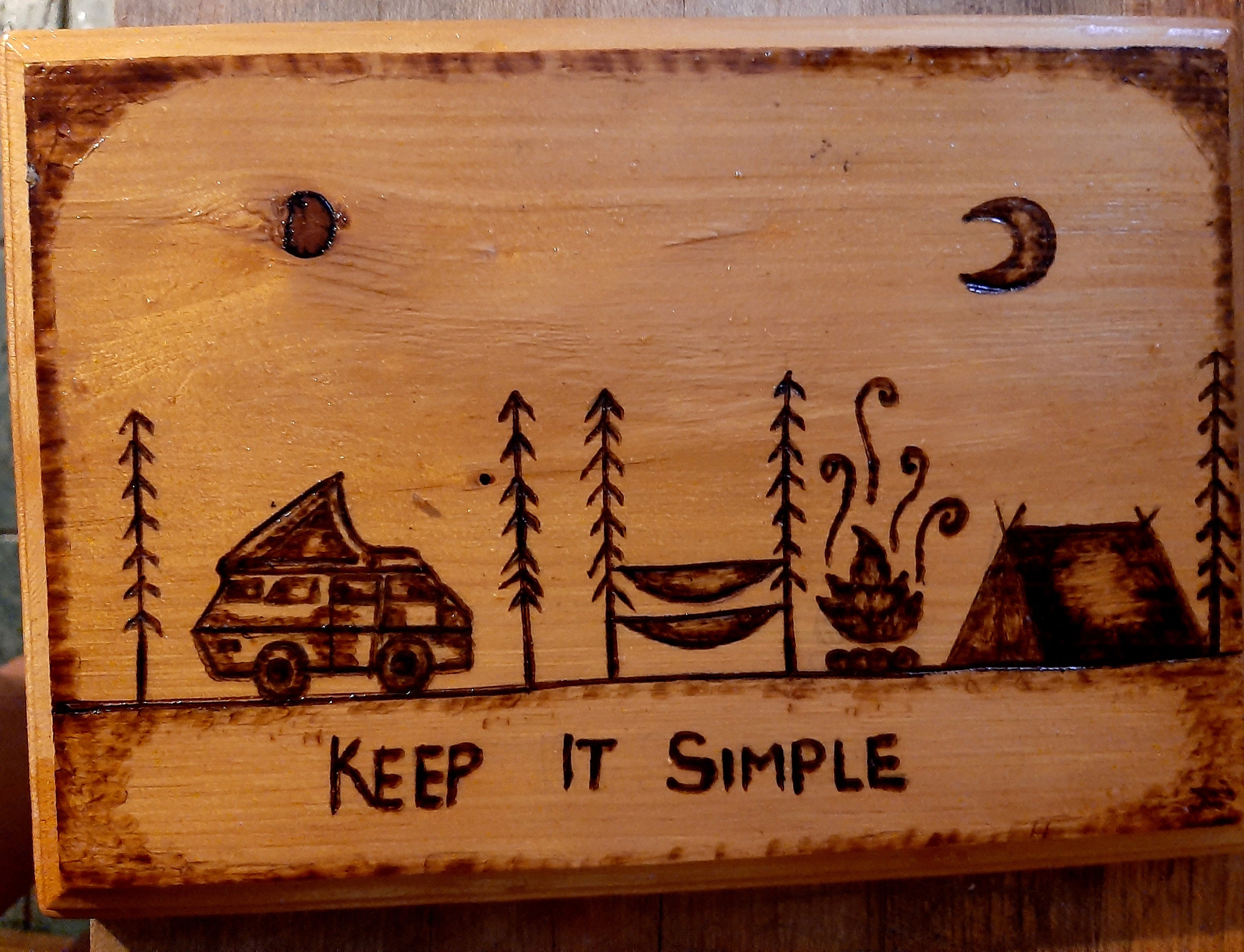 Keep it Simple Camping Pyrography Plaque Etsy