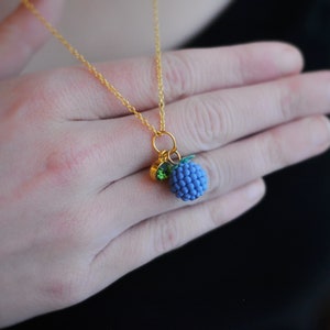 Blue Raspberry Pendant Necklace, fruit necklace, summer jewelry, fall fruit necklace, blue fruit jewelry, gold fruit necklace, berry pendant