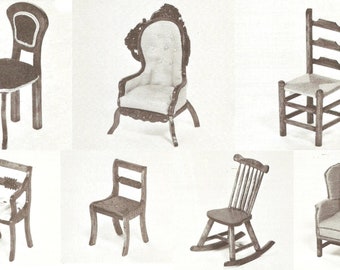 Vintage Dollhouse Doll House Miniature Balsa Wood Furniture -  Chairs (7) Digital PDF Instant Download