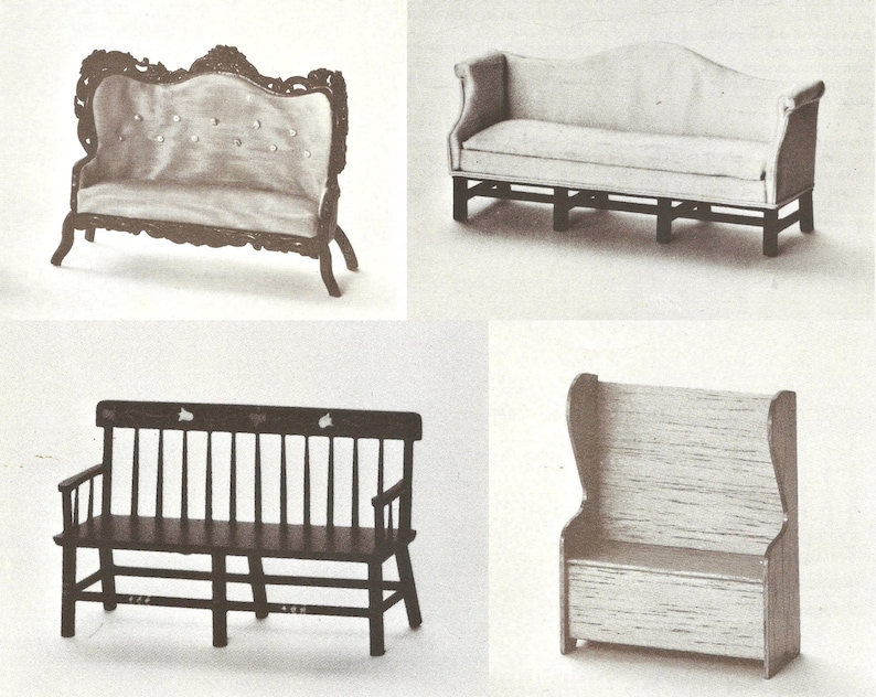 Vintage Dollhouse Doll House Miniature Balsa Wood Furniture Sofas 4