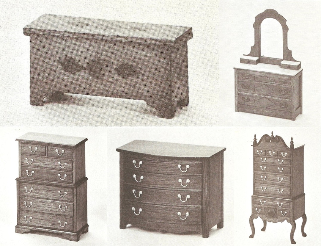 Vintage Dollhouse Doll House Miniature Balsa Wood Furniture Chests 5