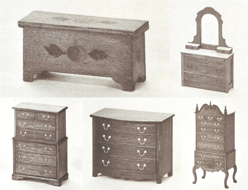 Vintage Dollhouse Doll House Miniature Balsa Wood Furniture Chests 5