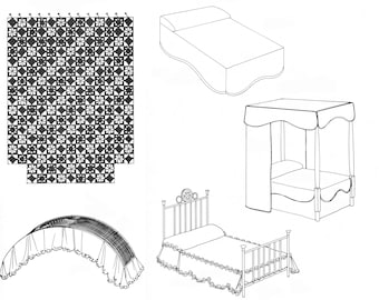 Vintage Dollhouse Doll House Miniature Furniture - Bedding Digital PDF Instant Download
