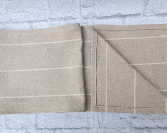 Mocha Pinstripe Linen Table Runner: Elegant Dining Decor